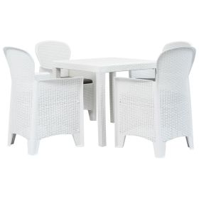 5 Piece Patio Dining Set Plastic White Rattan Look