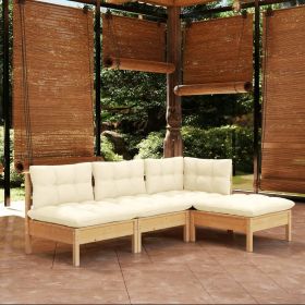 4 Piece Patio Lounge Set with Cream Cushions Pinewood