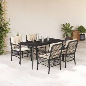 5 Piece Patio Dining Set with Cushions Black Poly Rattan