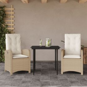 3 Piece Patio Dining Set with Cushions Beige Poly Rattan