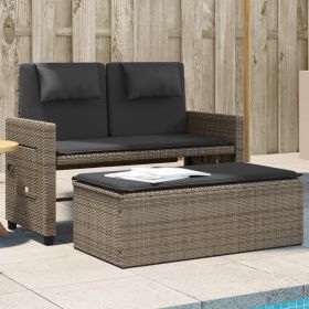 Reclining Patio Bench with Cushions Gray Poly Rattan