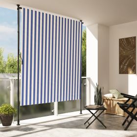 Outdoor Roller Blind Blue and White Polyester fabric and Steel