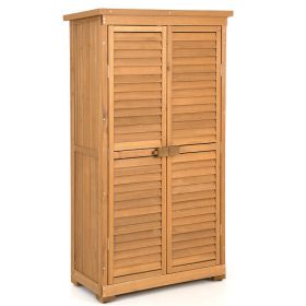 Outdoor Wooden Garden Tool Storage Cabinet-Natural - Color: Natural
