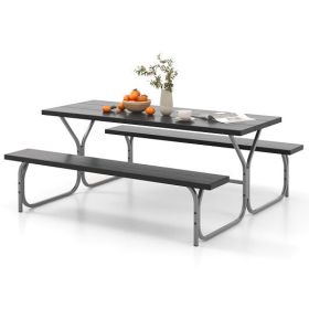 6 Feet Picnic Table Bench Set with HDPE Tabletop for 8 Person-Black - Color: Black
