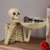Skull Tray Ornament with Bowl – Unique Skeleton Design for Indoor & Outdoor Decor, Perfect for Halloween, Day of the Dead, or Gothic Themed Rooms