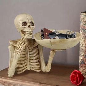Skull Tray Ornament with Bowl – Unique Skeleton Design for Indoor & Outdoor Decor, Perfect for Halloween, Day of the Dead, or Gothic Themed Rooms
