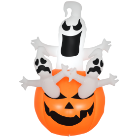 6FT Tall Halloween Inflatable Jack-O-Lantern and Ghosts, Outdoor Blow Up Yard Decoration with Pumpkin Lantern and LED Lights for Garden, Lawn, Party