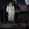 HOMCOM 3.9' Outdoor Halloween Hanging Pumpkin Ghost w/ Light Up Eyes, Sound Activated Prop w/ Creepy Howling Sounds