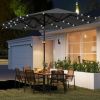 Outsunny Garden Parasol 14.4ft Double-Sided Sun Umbrella with Base, Patio Parasol with LED Solar Lights, Gray