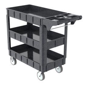 Utility Carts with Wheels, 3 Shelf Heavy Duty Plastic Service Cart 600lbs Capacity with Ergonomic Storage Handle and Deep Shelves for Garage