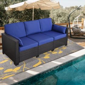3-Seat Patio Wicker Sofa, Outdoor Rattan Sectional Couch Furniture Steel Frame w/Furniture Cover Non-Slip Cushion