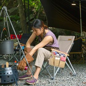 Outdoor Camping Chair Armrest Storage Bags Portable Beach Chair Side Hanging Bags for Fishing Camping Hiking Organizer Pouch (Color: Khaki)
